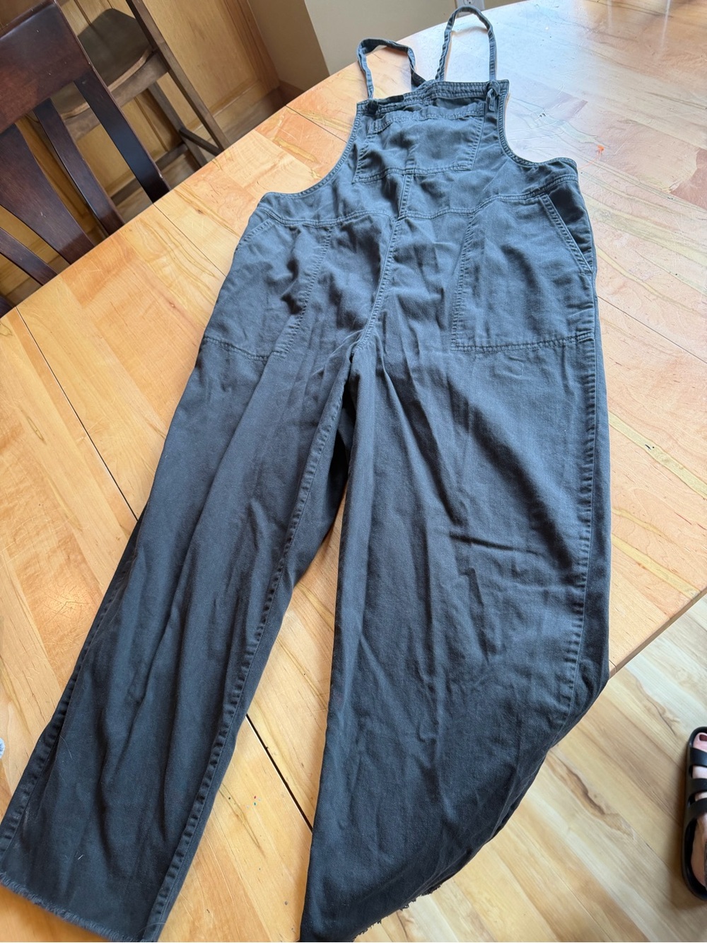 aerie Black Wide-Leg Denim Overalls Jumpsuit